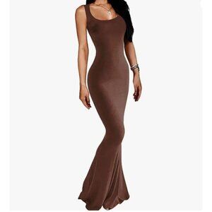 Yesito Sleeveless Bodycon Maxi Dress Womens XS Brown New